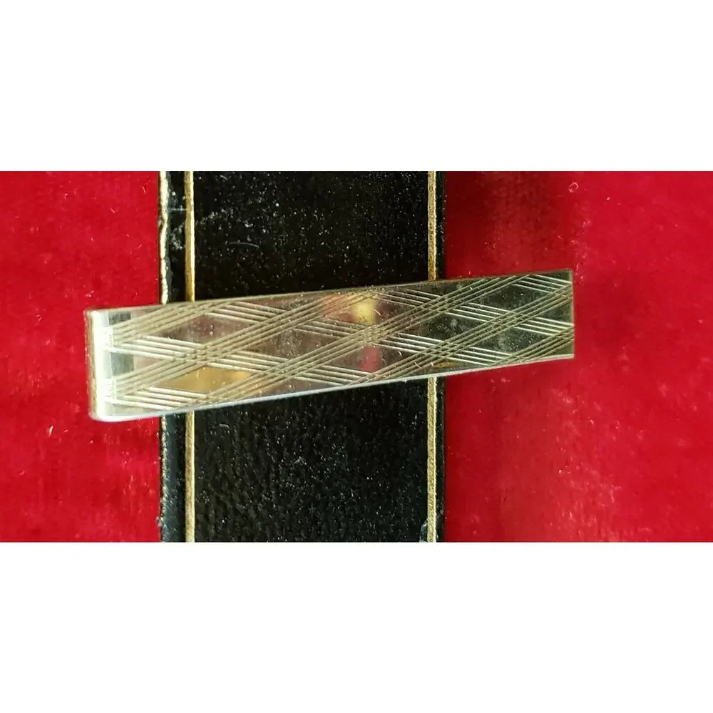 Vintage Diamond Patterned Tie Clip Mid-Century Gold‎ Tone Tie Bar cl-
